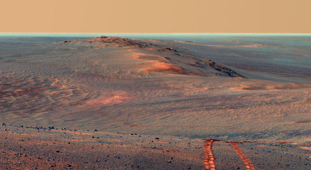 Opportunity looks back toward part of the west rim of Endeavour Crater